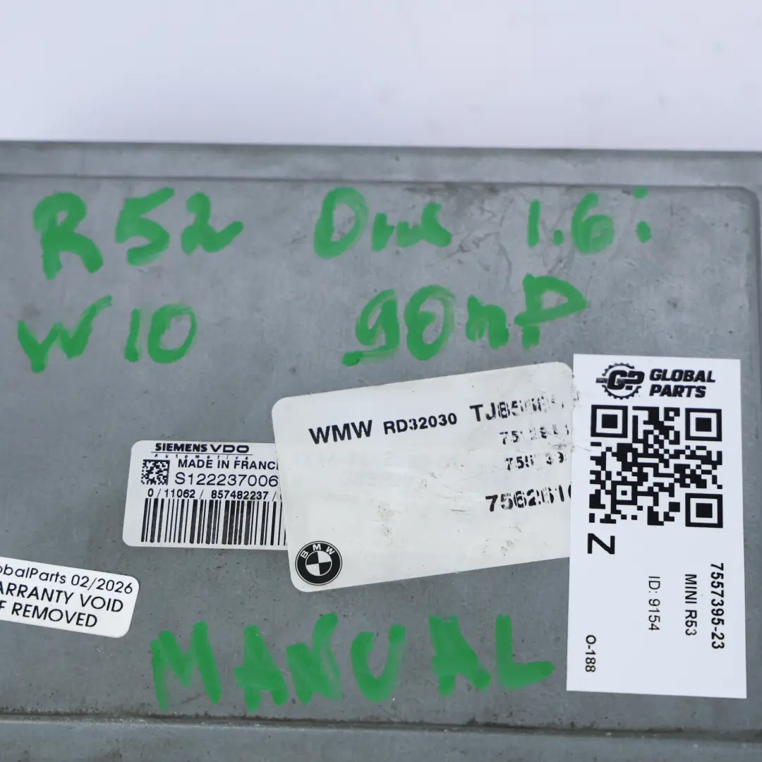 Mini Cooper R52 1.6 W10 90HP Engine Control ECU Kit DME Manual - SKU 7557395-23 - Part number 7557395