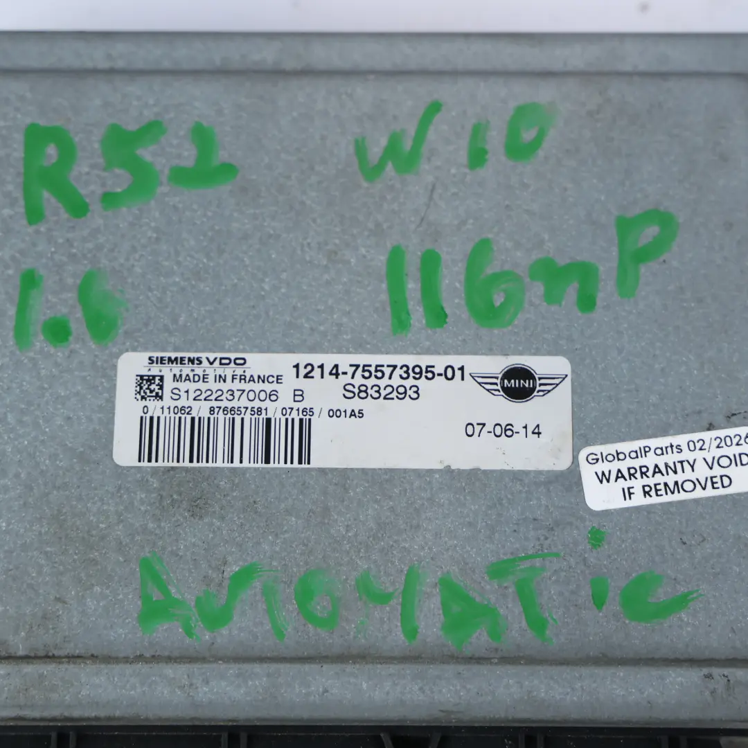 Mini Cooper R50 R52 1.6 W10 116HP Engine Control ECU Kit DME Automatic - SKU 7557395-24 - Part number 7557395