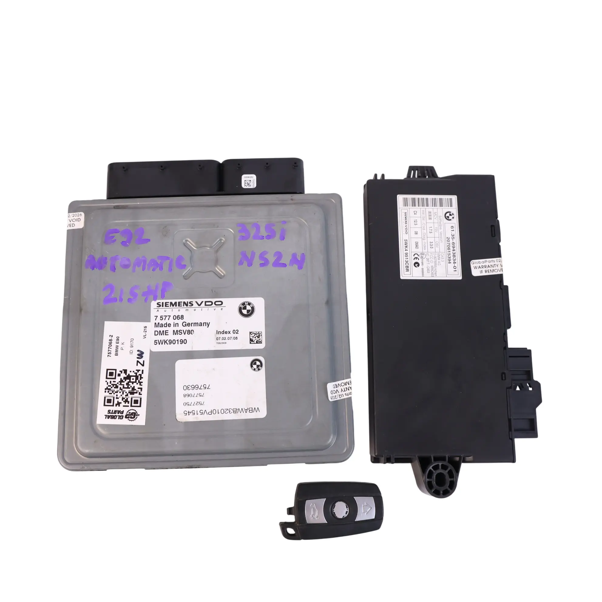 BMW E90 E91 E92 N52N 325i 218HP Motore ECU DME 7577068 CAS3 Chiave Automatica