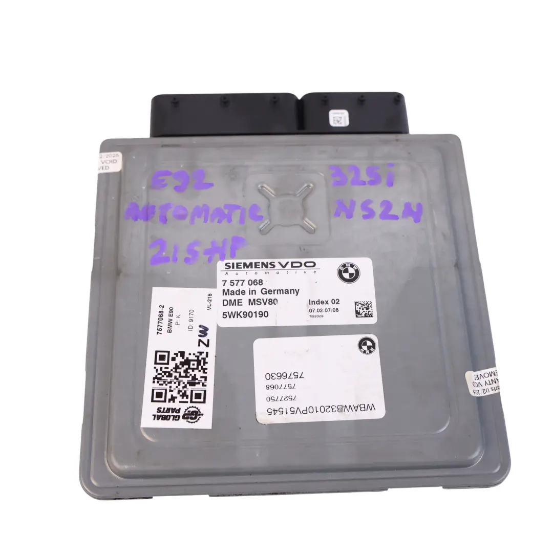 N52N 325i 218HP Motor ECU Kit DME CAS3 Llave Automático para BMW E90 E91 E92 con número de pieza 7577068 BMW E90 E91 E92 N52N 325i 218HP Motor ECU Kit DME CAS3 Llave Automático - SKU 7577068-2 - Número de pieza 7577068