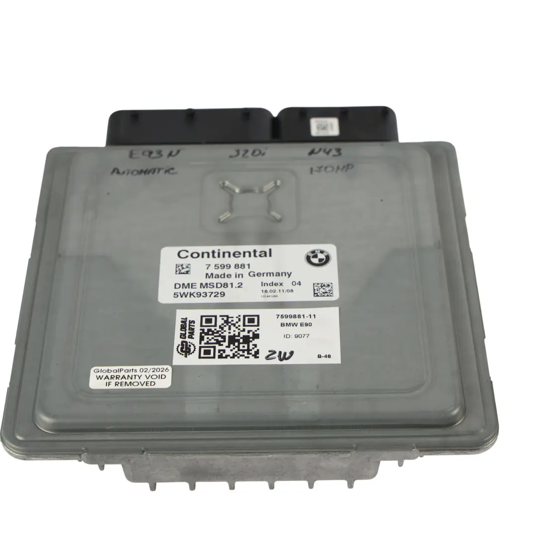 N43 170HP Zestaw Moduł Silnika DME Automat do BMW E87 LCI E90 E91 o numerze 7599881 BMW E87 LCI E90 E91 N43 170HP Zestaw Moduł Silnika DME Automat - SKU 7599881-11 - Numer Części 7599881