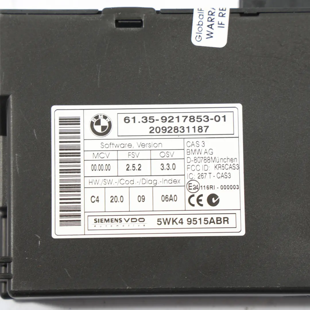 BMW E81 E87 LCI 116i 1.6 Gasolina N43 ECU Kit DME CAS3 Clave Manual - SKU 7599881-7 - Número de pieza 7599881