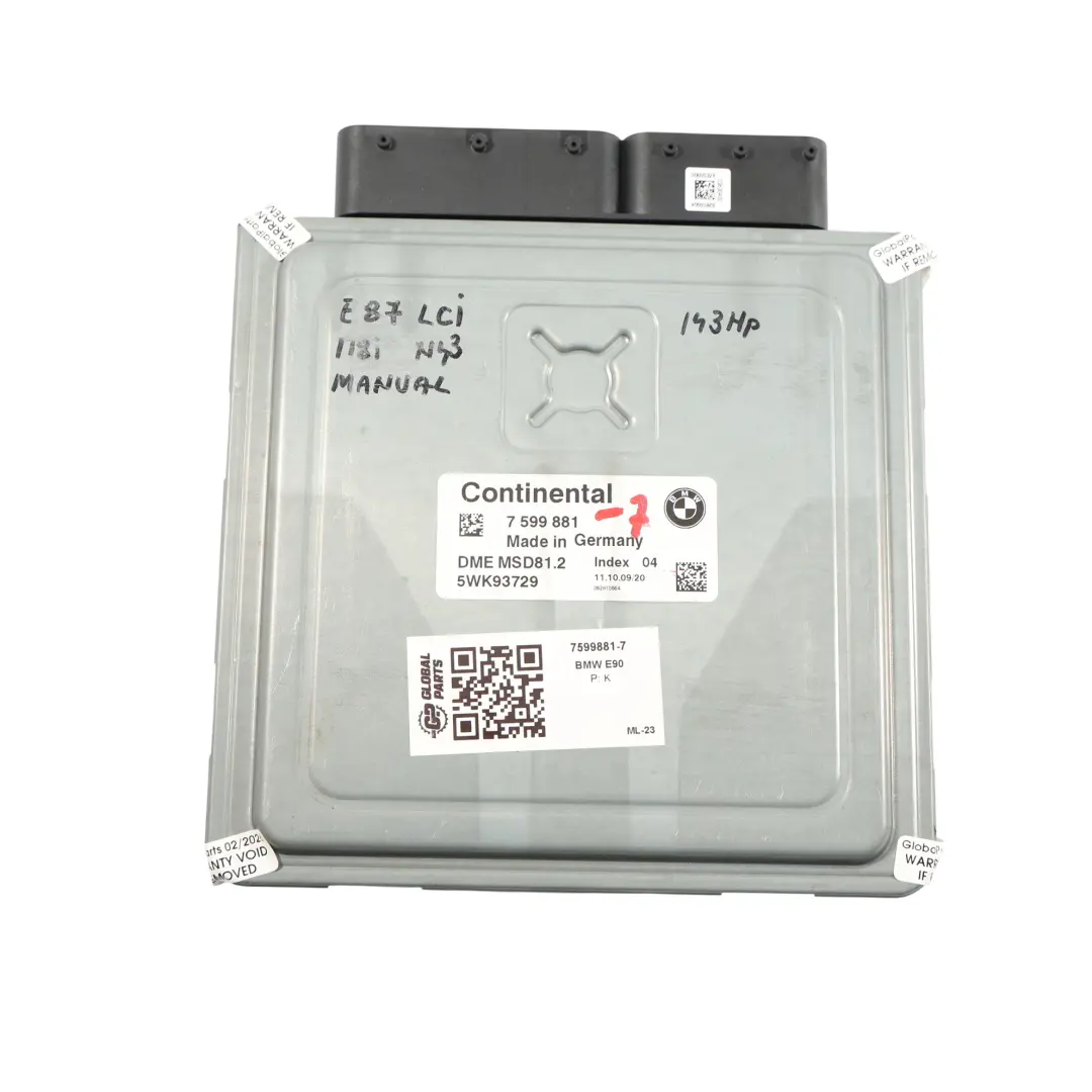 Gasolina N43 ECU Kit DME CAS3 Clave Manual para BMW E81 E87 LCI 116i 1.6 con número de pieza 7599881 BMW E81 E87 LCI 116i 1.6 Gasolina N43 ECU Kit DME CAS3 Clave Manual - SKU 7599881-7 - Número de pieza 7599881