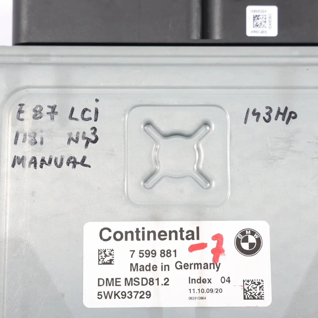 BMW E87 LCI E90 118i 318i Sterownik Silnika ECU Zestaw Skrzynia Manualna - SKU 7599881-7 - Numer Części 7599881