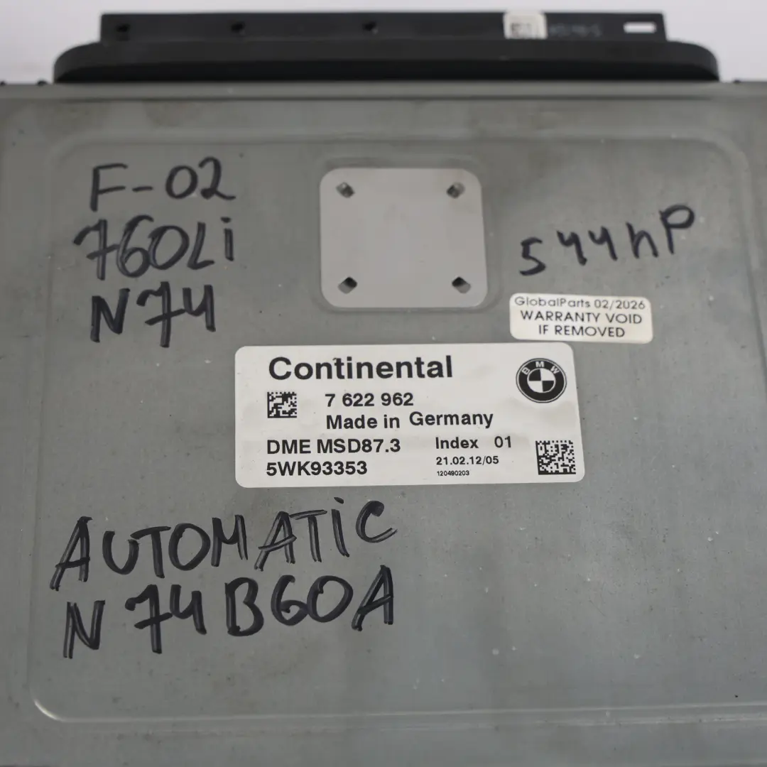 N74 760Li 544HP Engine Dual Control ECU Kit Automatic to BMW F01 F02 F03 with Part number 7622962 BMW F01 F02 F03 N74 760Li 544HP Engine Dual Control ECU Kit Automatic - SKU 7622962-1 - Part number 7622962