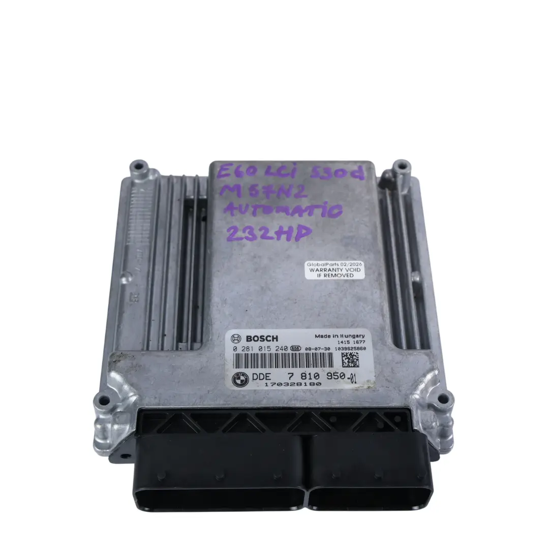 BMW E60 E61 LCI 530D M57N2 232HP Kit Centralina Motore DDE Automatico - SKU 7810950-8 - Numero di parte 7810950