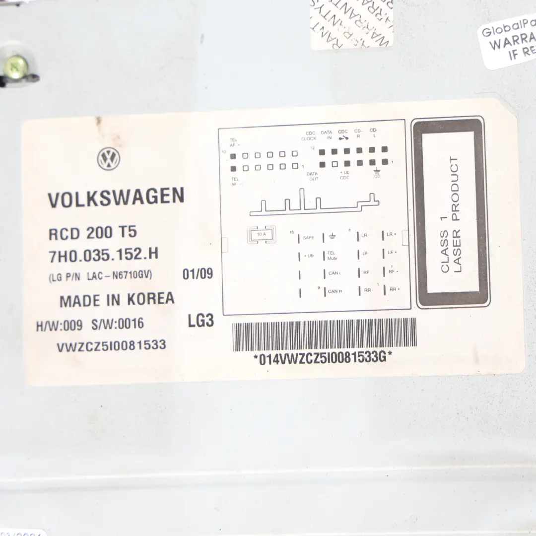 Radio Lettore CD Unità Principale per Volkswagen Transporter T5 con numero di parte 7H0035152H Volkswagen Transporter T5 Radio Lettore CD Unità Principale - SKU 7H0035152H - Numero di parte 7H0035152H