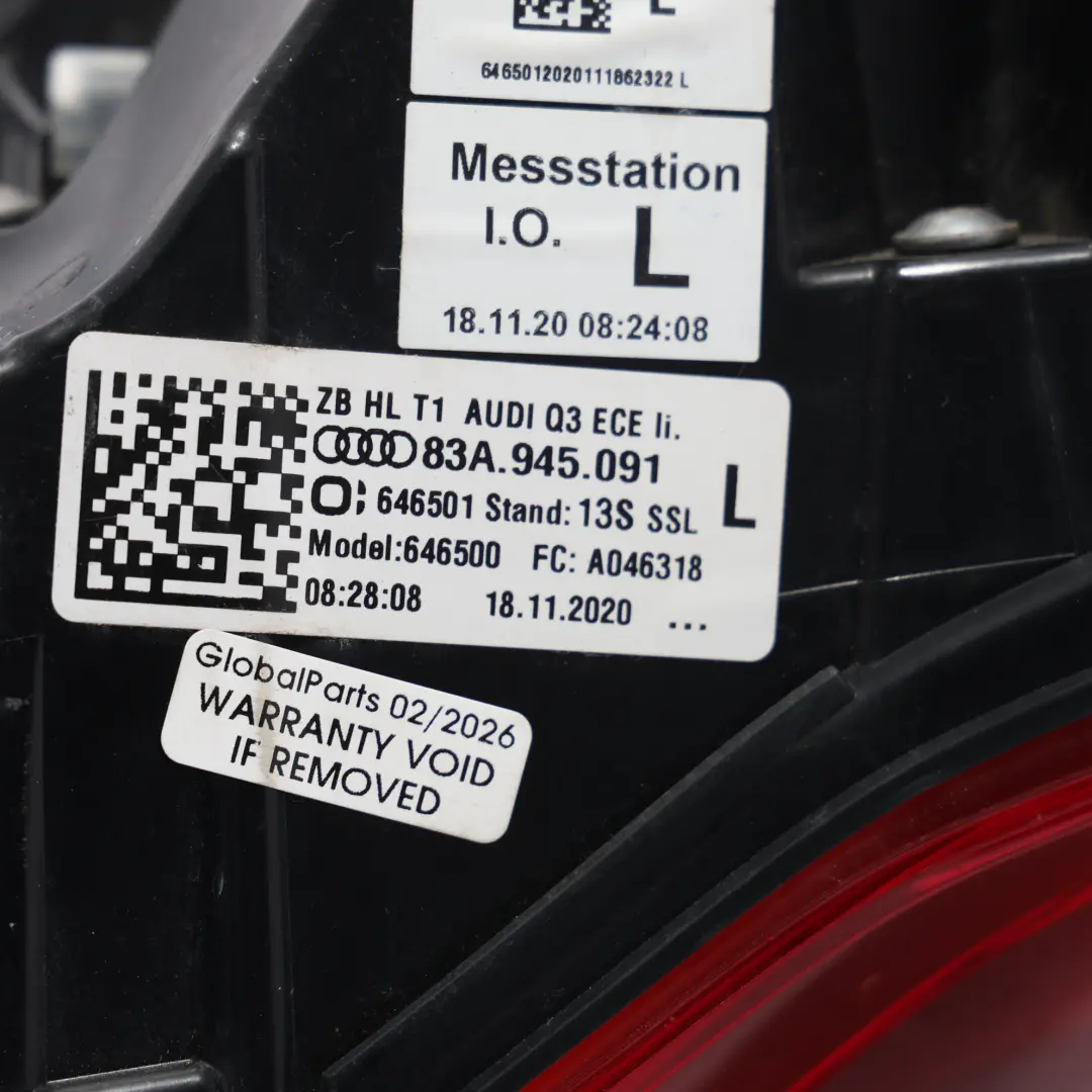 Luz Trasera LED Exterior Izquierda para Audi Q3 F3 con número de pieza 83A945091 Audi Q3 F3 Luz Trasera LED Exterior Izquierda - SKU 83A945091 - Número de pieza 83A945091