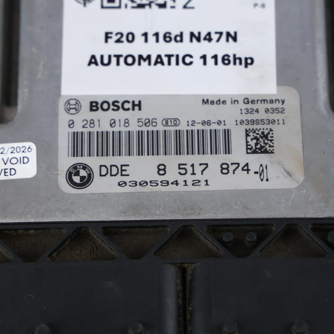 116CH N47N Calculateur Moteur DDE Automatique pour BMW F20 F21 F30 F31 à propos du numéro de pièce 8517874 BMW F20 F21 F30 F31 116CH N47N Calculateur Moteur DDE Automatique - SKU 8517874-11 - Numéro de pièce 8517874