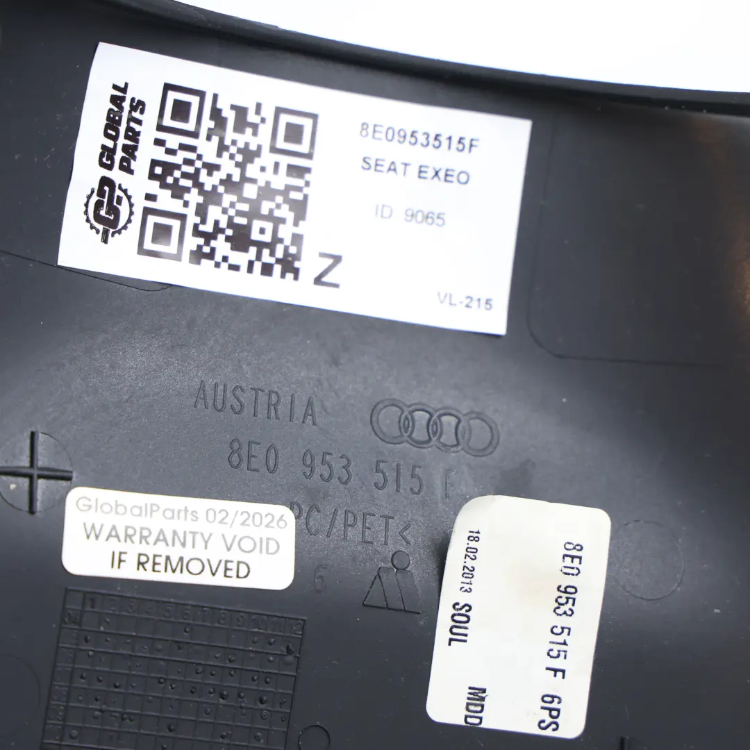 Seat Exeo Steering Column Upper Shroud Cowling Trim Panel Soul Black - SKU 8E0953515F - Part number 8E0953515F