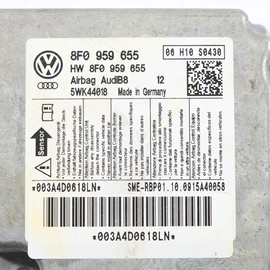 Audi A5 8F Cabrio Air Module Control Unit ECU Crash Control - SKU RHD-8F0959655 - Part number 8F0959655