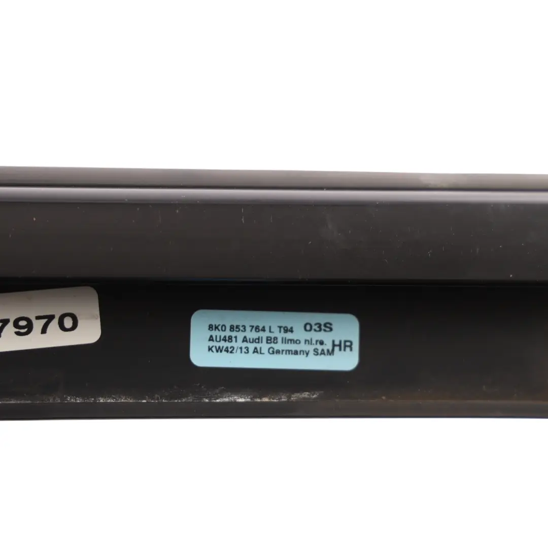 Window Seal Door Rear Right O/S Trim Strip Black Moulding to Audi A4 B8 with Part number 8K0853764L Audi A4 B8 Window Seal Door Rear Right O/S Trim Strip Black Moulding - SKU 8K0853764L - Part number 8K0853764L