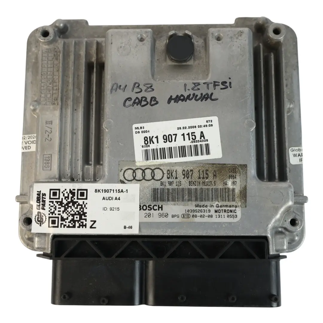 Audi A4 B8 1.8 TFSI CABB 160HP Centralina Motore Manuale - SKU 8K1907115A-1 - Numero di parte 8K1907115A