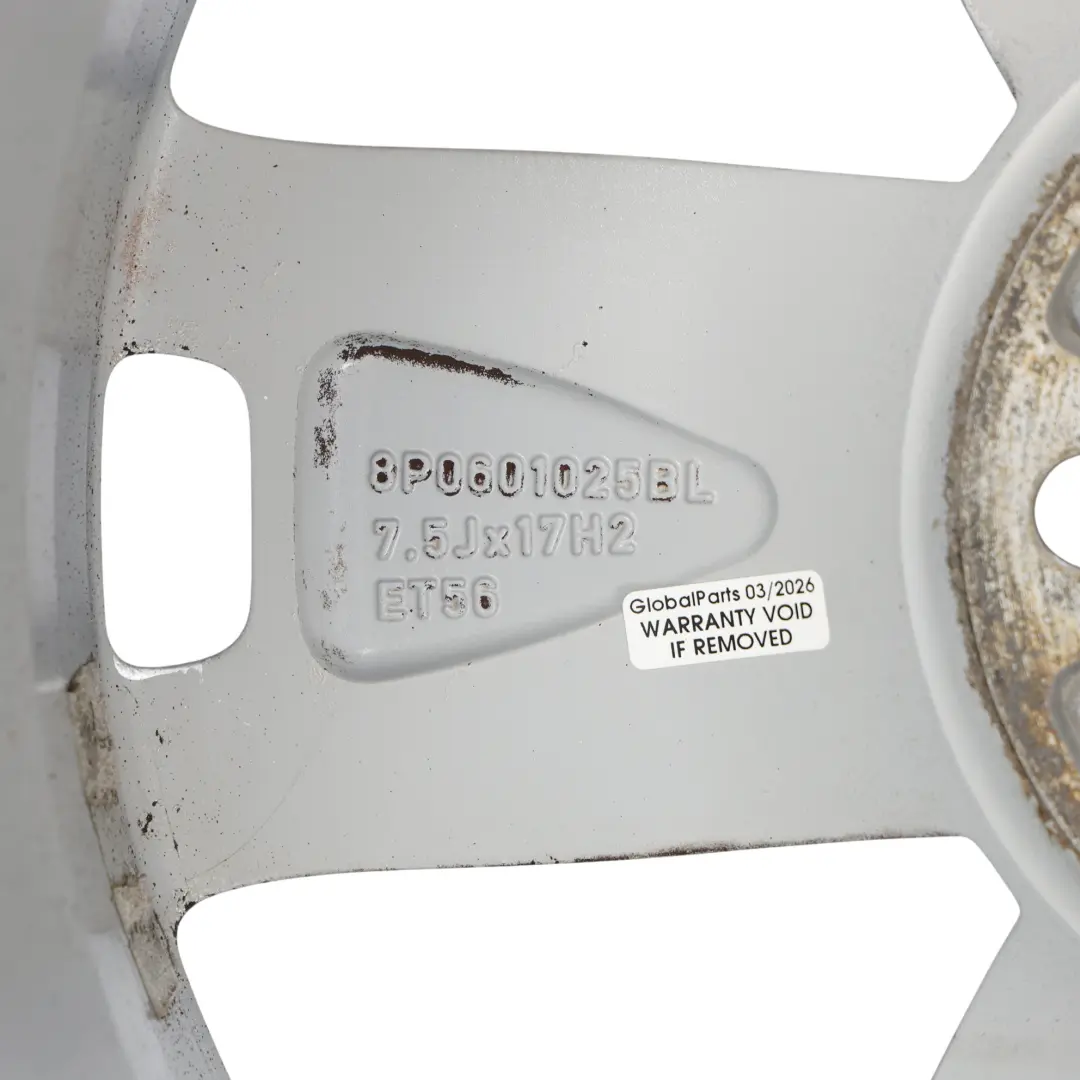 Jante argentée en alliage 17" 7,5J ET:56 Star Spoke pour Audi A3 8P à propos du numéro de pièce 8P0601025BL Audi A3 8P Jante argentée en alliage 17" 7,5J ET:56 Star Spoke - SKU 8P0601025BL-1 - Numéro de pièce 8P0601025BL