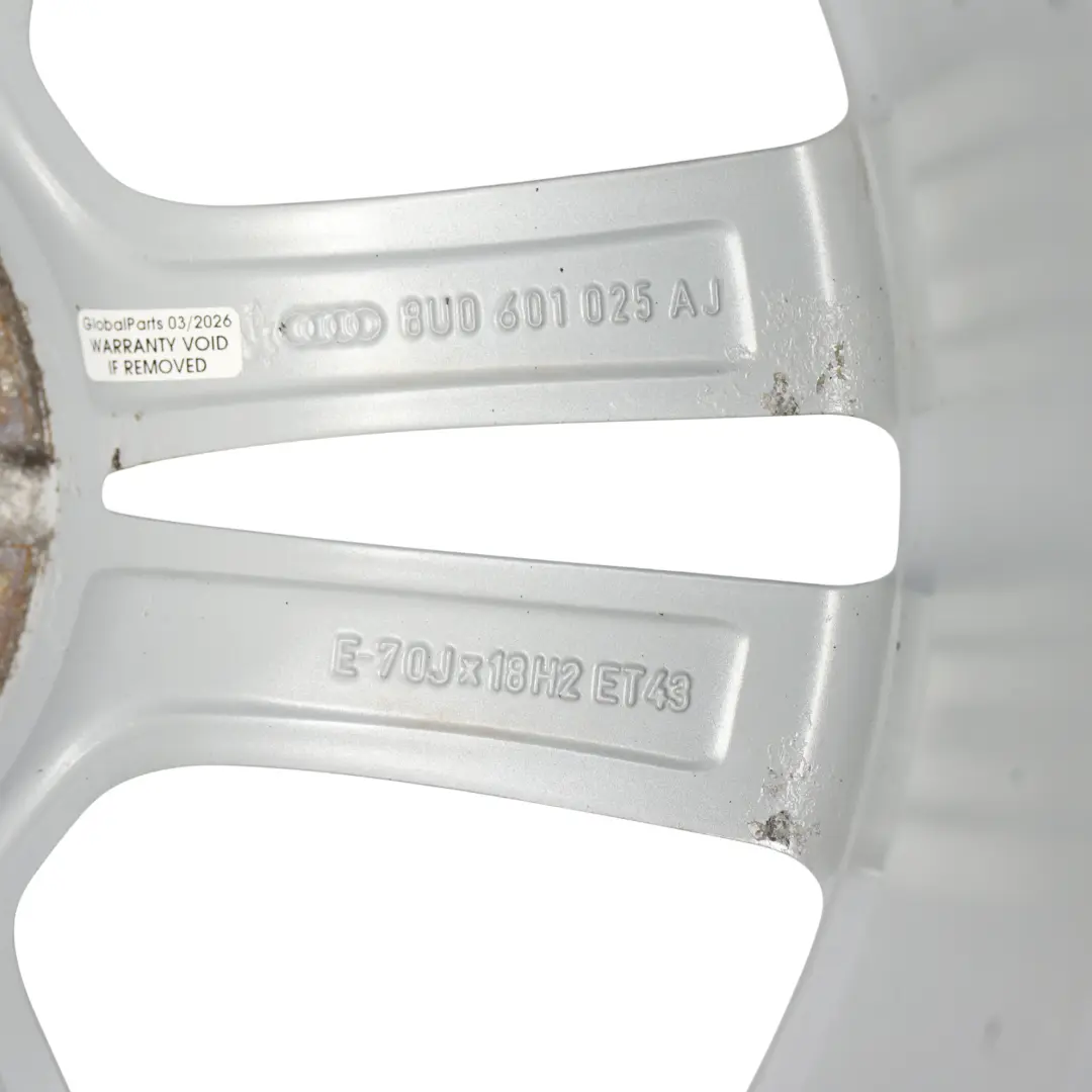 Alloy Rim 18" 7J ET:43 Double Star Spoke to Audi Q3 8U Silver Wheel with Part number 8U0601025AJ Audi Q3 8U Silver Wheel Alloy Rim 18" 7J ET:43 Double Star Spoke - SKU 8U0601025AJ-1 - Part number 8U0601025AJ