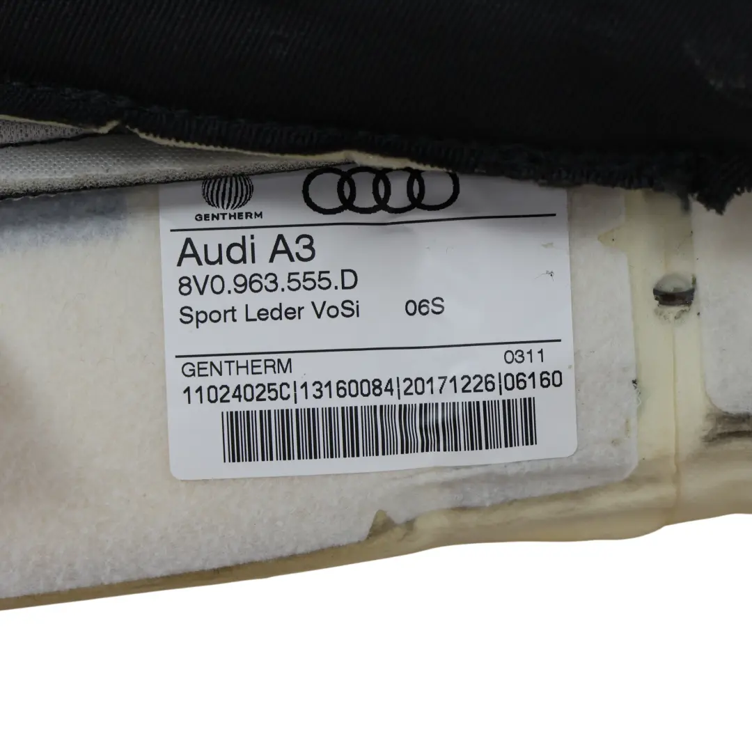 Coussin De Siège Avant Gauche Cuir/Tissu Noir pour Audi A3 S3 8V à propos du numéro de pièce 8V0881405AR Audi A3 S3 8V Coussin De Siège Avant Gauche Cuir/Tissu Noir - SKU 8V0881405AR - Numéro de pièce 8V0881405AR