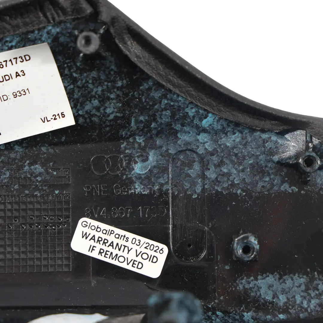 Pannello Bracciolo Porta Anteriore Sinistro Nero per Audi A3 8V con numero di parte 8V4867173D Audi A3 8V Pannello Bracciolo Porta Anteriore Sinistro Nero - SKU 8V4867173D - Numero di parte 8V4867173D