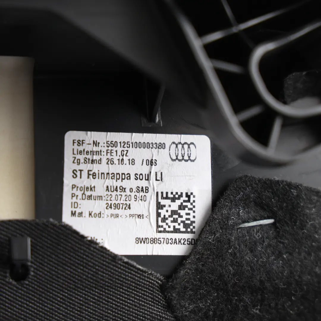 Audi A4 B9 A5 F5 Back Seat Panel Soul Black Leather Rear Left N/S - SKU 8W0885703AK-1 - Part number 8W0885703AK