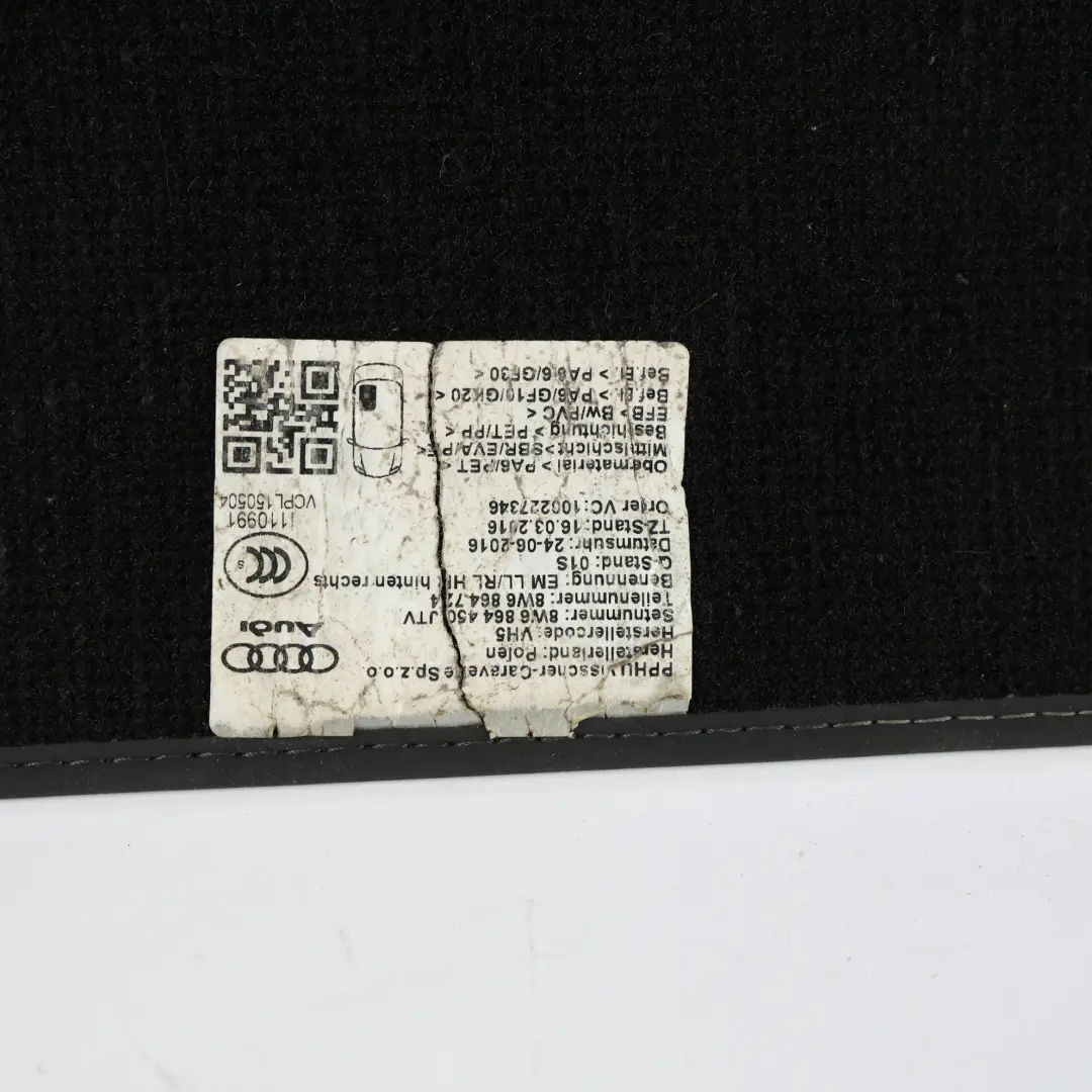 Audi A5 F5 Dywaniki Podłogowe Czarne Tylne Lewy Prawy Komplet 8W6864450 - SKU 8W6864724 - Numer Części 8W6864724