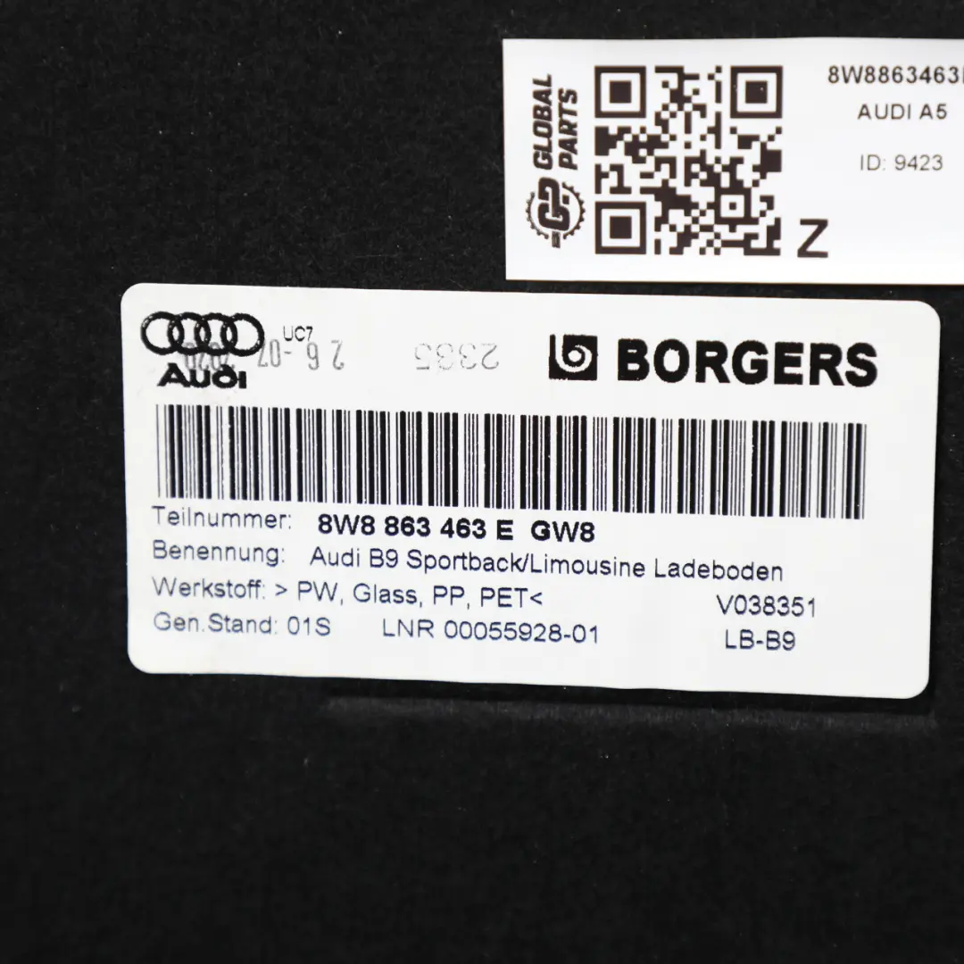 Audi A4 B9 A5 F5 Boot Trunk Floor Mat Carpet Cover Liner Black - SKU 8W8863463E - Part number 8W8863463E