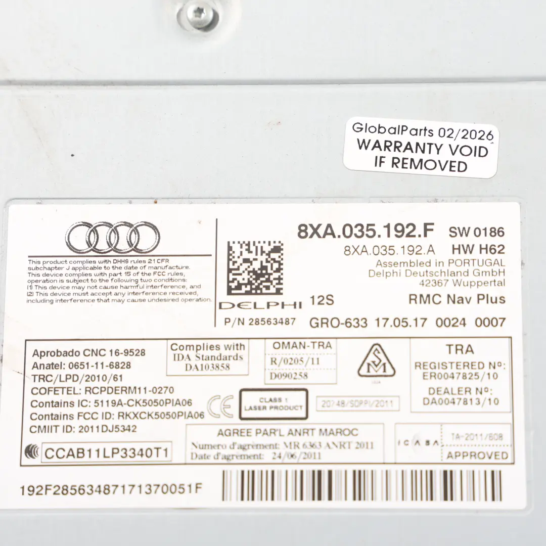 Audi A1 8X Multimedia Stereo Sat Navi Navigation Radio Steuergerät - SKU 8XA035192F - Teilenummer 8XA035192F