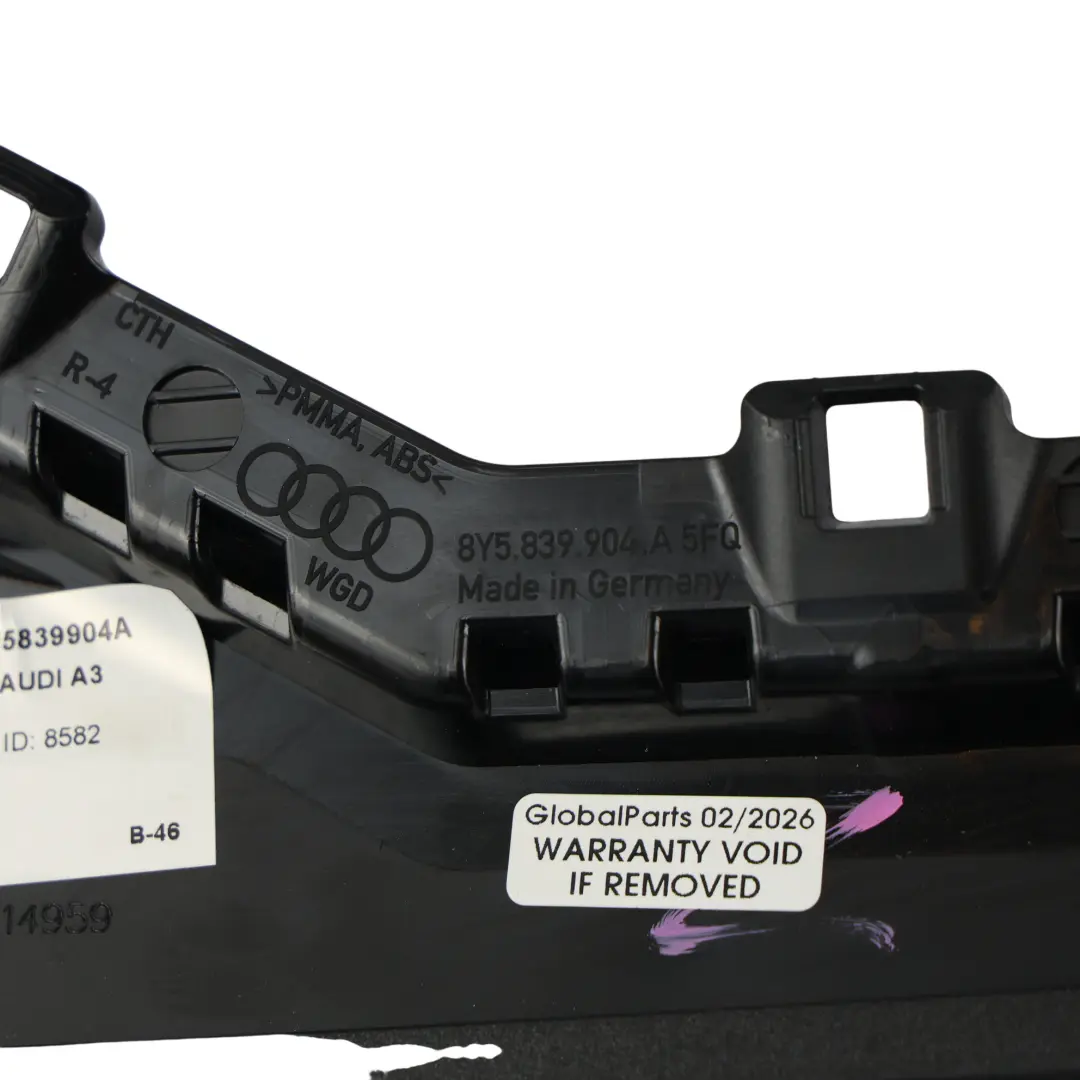 8Y Rear Door C-Pillar Trim Cover Strip Right O/S to Audi RS3 with Part number 8Y5839904A Audi RS3 8Y Rear Door C-Pillar Trim Cover Strip Right O/S - SKU 8Y5839904A - Part number 8Y5839904A