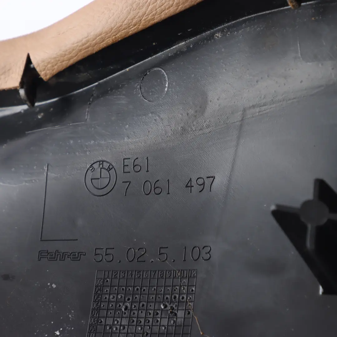 Side Finisher Lateral Leather Natur Brown Left N/S to BMW E61 Rear Seat with Part number 9126197 BMW E61 Rear Seat Side Finisher Lateral Leather Natur Brown Left N/S - SKU 9126197 - Part number 9126197