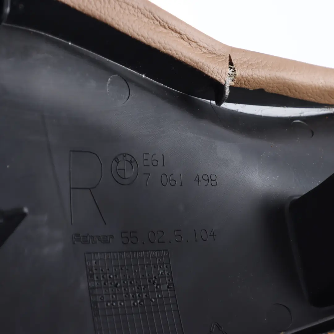 Side Finisher Lateral Leather Natur Brown Right O/S to BMW E61 Rear Seat with Part number 9126198 BMW E61 Rear Seat Side Finisher Lateral Leather Natur Brown Right O/S - SKU 9126198 - Part number 9126198