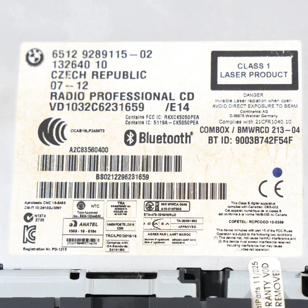 Radio Professional Autoradio CD Bluetooth to BMW E81 E87 E90 E91 LCI with Part number 9289115 BMW E81 E87 E90 E91 LCI Radio Professional Autoradio CD Bluetooth - SKU 9289115-1 - Part number 9289115