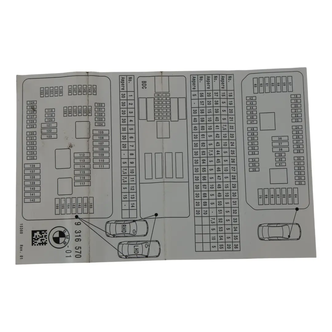 Diagrama Asignación Fusibles Caja Fusibles para BMW X5 F15 X6 F16 con número de pieza 9316570 BMW X5 F15 X6 F16 Diagrama Asignación Fusibles Caja Fusibles - SKU 9316570 - Número de pieza 9316570