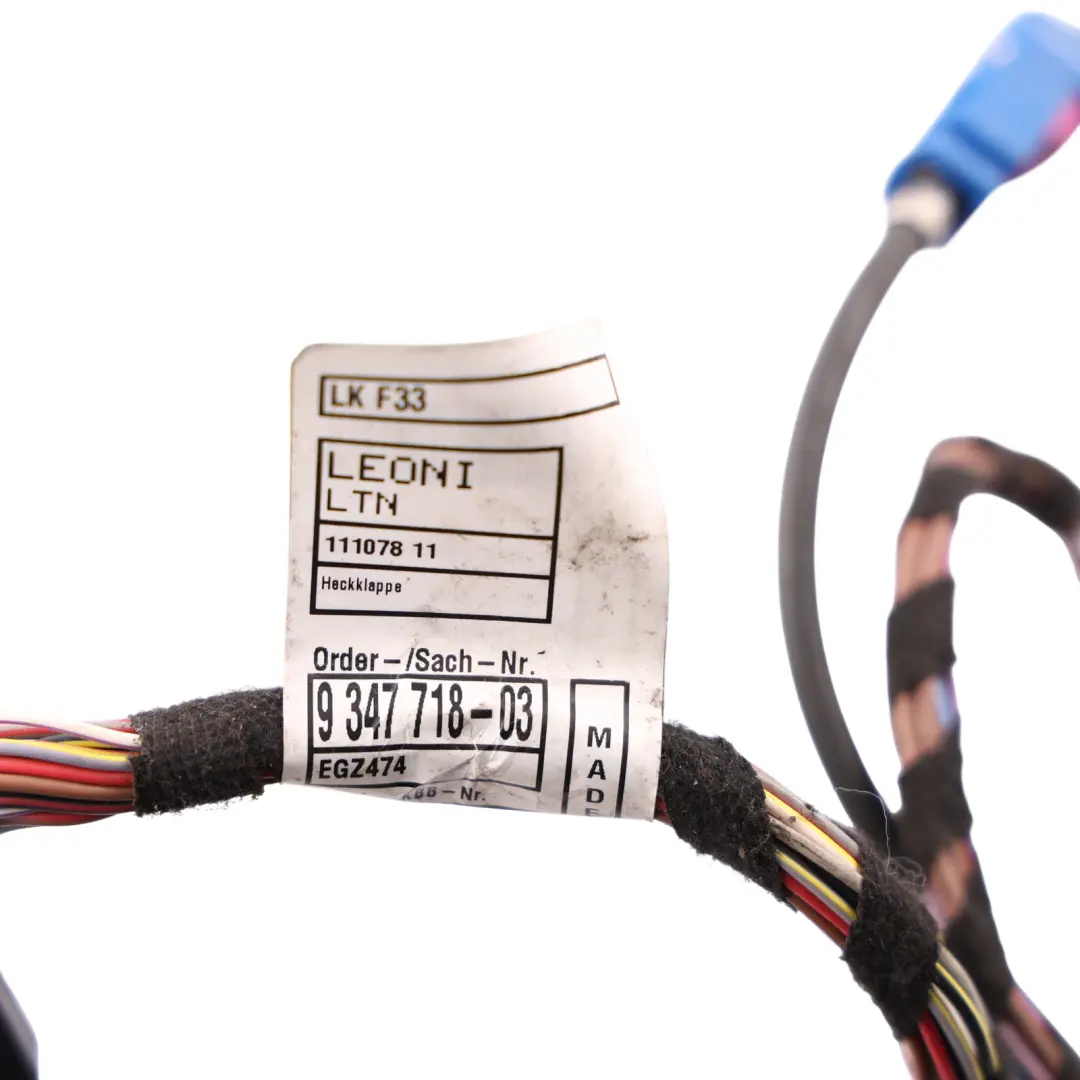 Boot Trunk Lid Tailgate Wiring Harness Loom Cable to BMW F33 F83 M4 Cabrio with Part number 9347718 BMW F33 F83 M4 Cabrio Boot Trunk Lid Tailgate Wiring Harness Loom Cable - SKU 9347718 - Part number 9347718