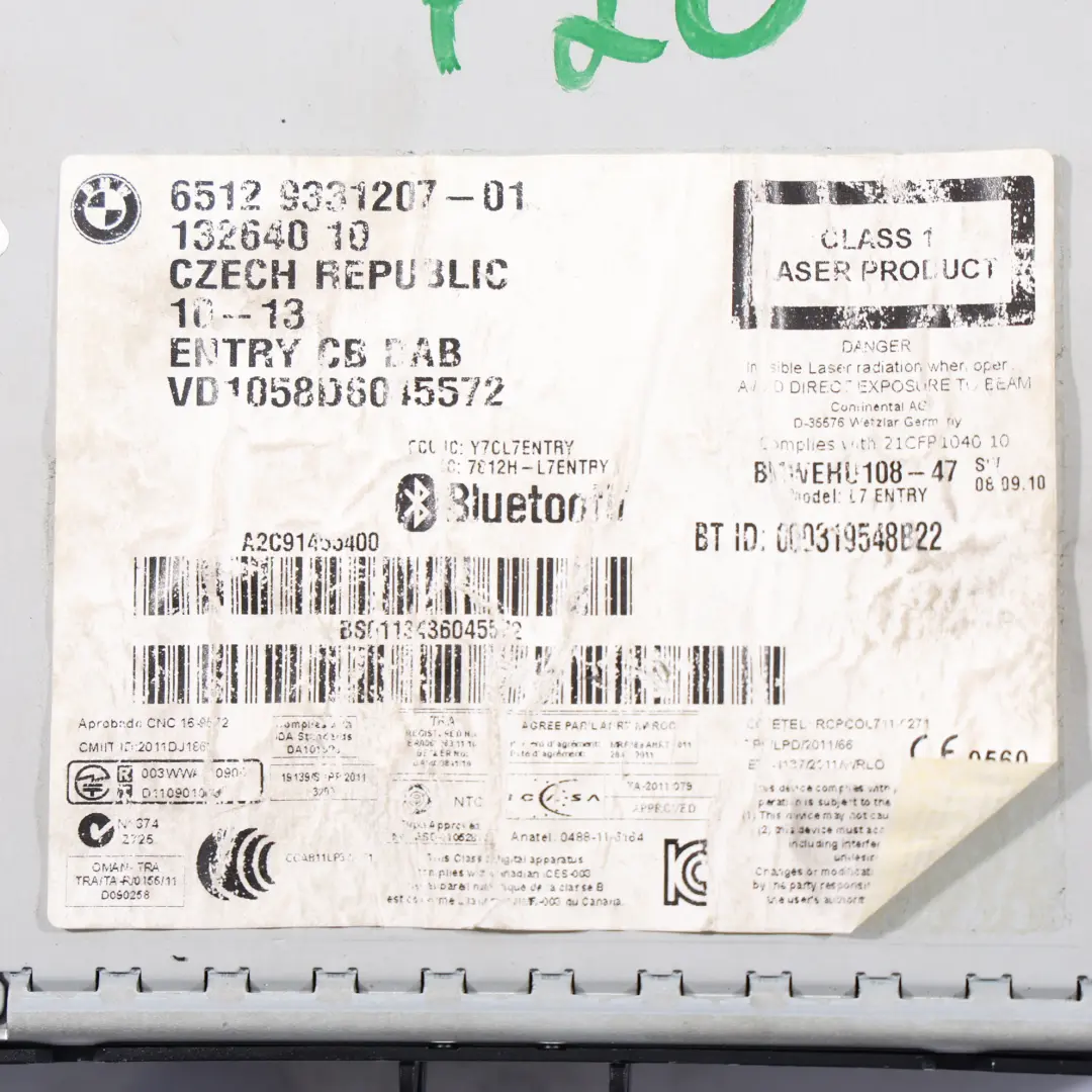 GPS DAB Radio Bluetooth Unità Principale per BMW F20 F22 F30 F35 CD con numero di parte 9331207 BMW F20 F22 F30 F35 CD GPS DAB Radio Bluetooth Unità Principale - SKU 9331207-1 - Numero di parte 9331207