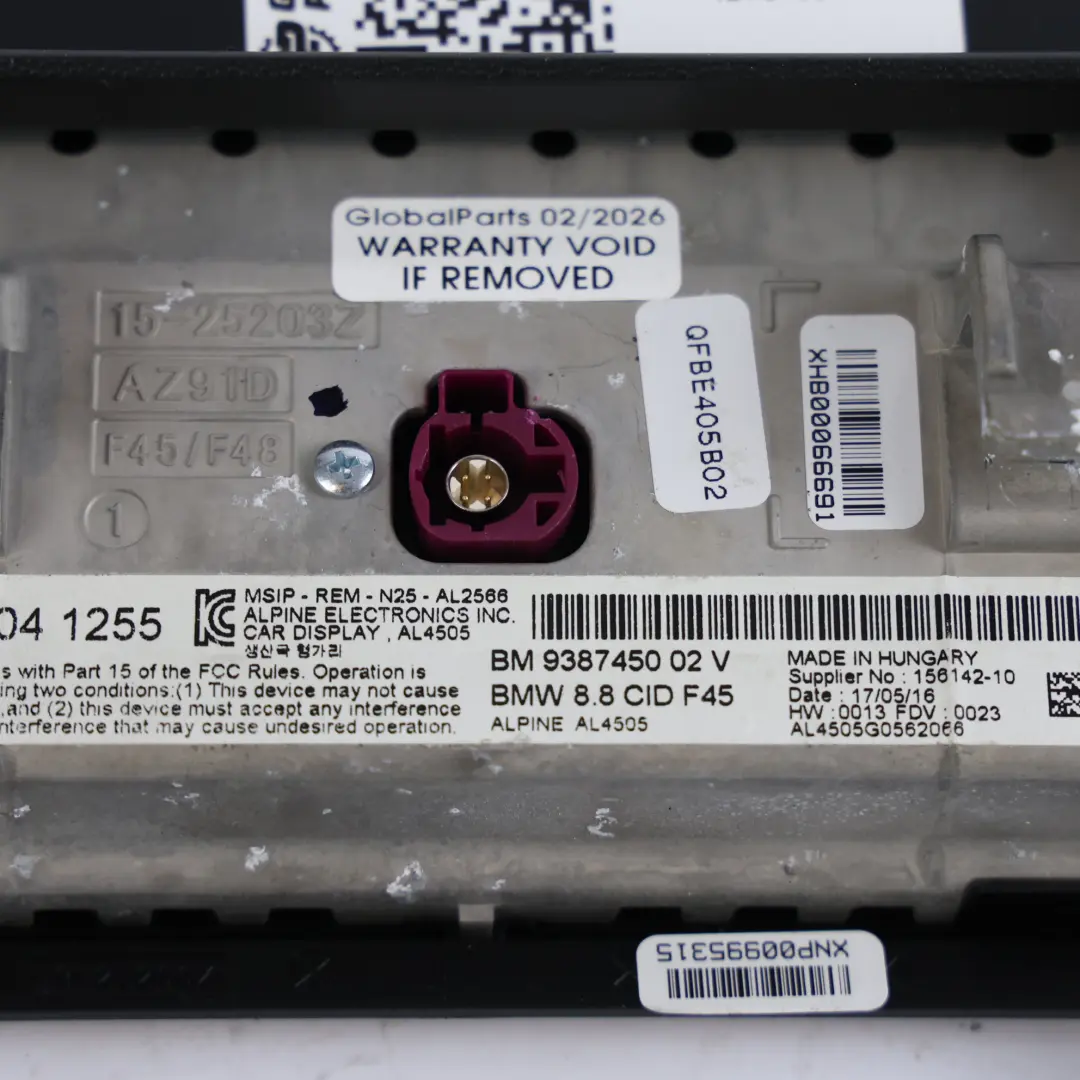 Monitor Di Bordo Schermo Centrale D'Informazione Navigazione per BMW F45 F46 con numero di parte 9387450 BMW F45 F46 Monitor Di Bordo Schermo Centrale D'Informazione Navigazione - SKU 9387450-1 - Numero di parte 9387450