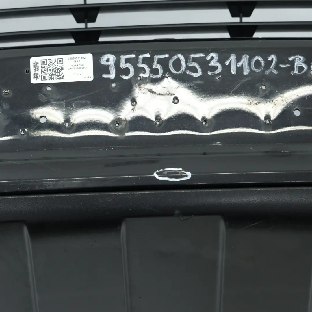 Front Bumper Trim Panel Covering Basalt Black Metallic - C9Z to Porsche Cayenne 9PA with Part number 95550531102 Porsche Cayenne 9PA Front Bumper Trim Panel Covering Basalt Black Metallic - C9Z - SKU 95550531102-BAB - Part number 95550531102