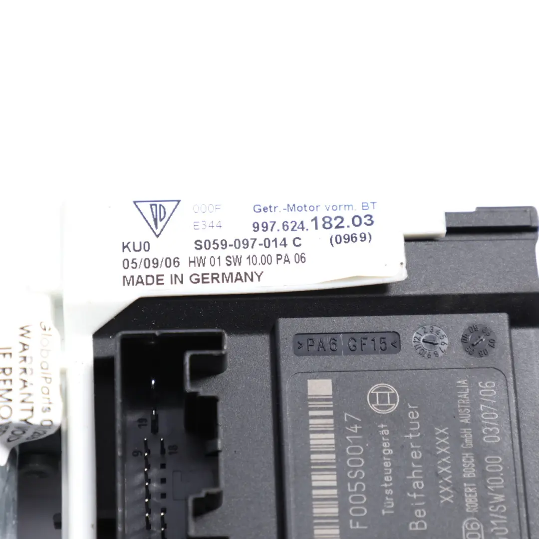 987C Front Window Lifter Motor Unit Passenger Side 99762418203 to Porsche Cayman with Part number 99762418202 Porsche Cayman 987C Front Window Lifter Motor Unit Passenger Side 99762418203 - SKU 99762418202 - Part number 99762418202