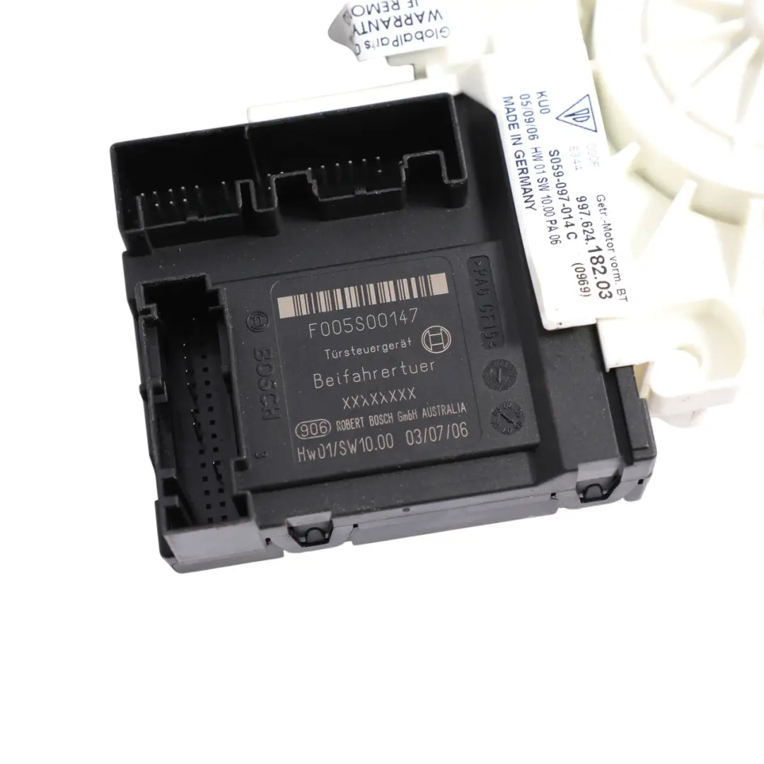 987C Front Window Lifter Motor Unit Passenger Side 99762418203 to Porsche Cayman with Part number 99762418202 Porsche Cayman 987C Front Window Lifter Motor Unit Passenger Side 99762418203 - SKU 99762418202 - Part number 99762418202