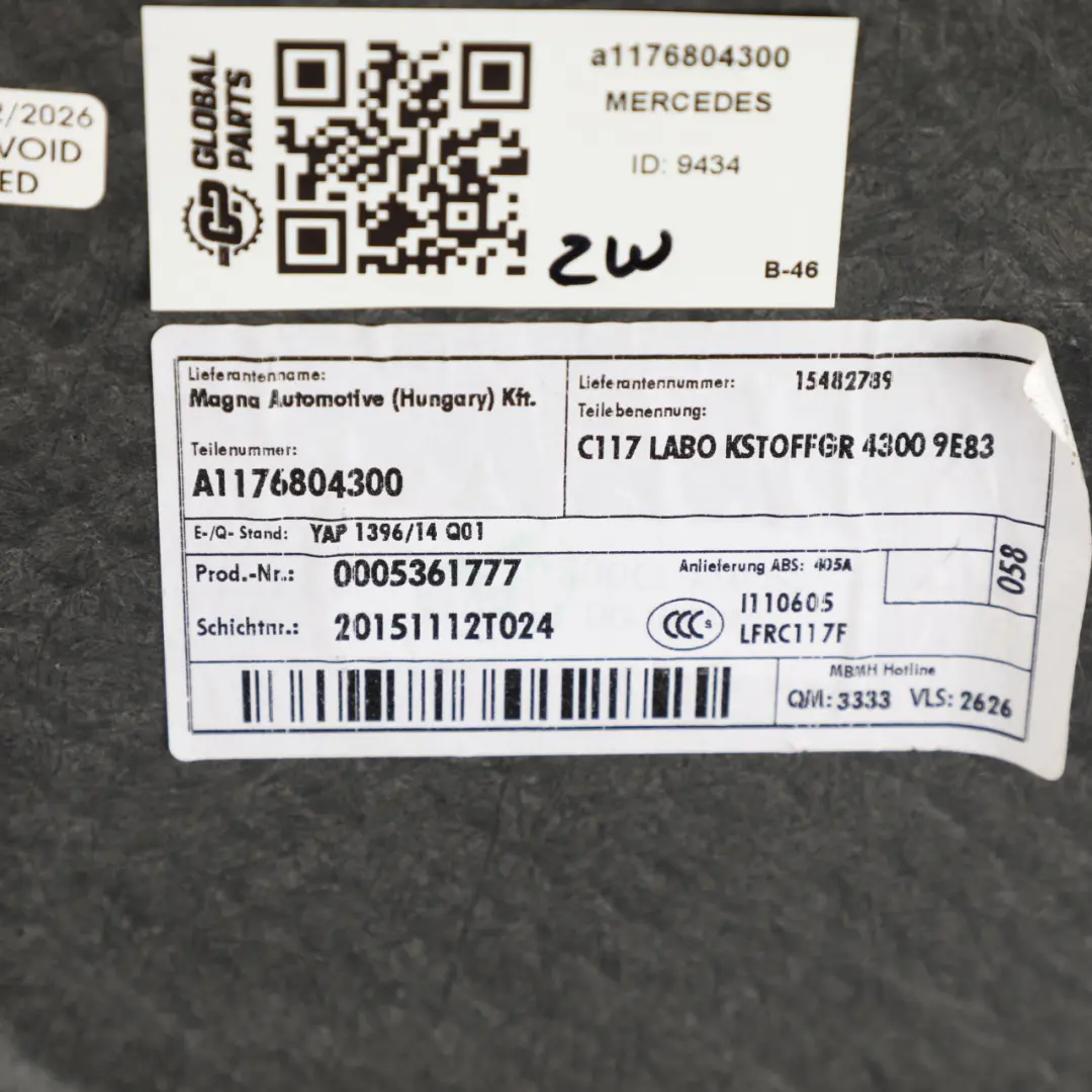 Mercedes C117 Bagażnik Podłoga Bagażnika Osłona Tylna - SKU a1176804300 - Numer Części A1176804300