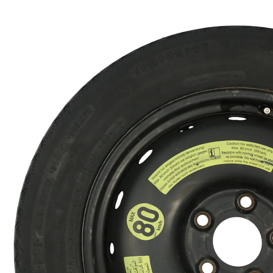 Kompakt Ersatzrad Stahl R16 Reifen 125/90 für Mercedes W169 W245 mit Teilenummer A1694000802 Mercedes W169 W245 Kompakt Ersatzrad Stahl R16 Reifen 125/90 - SKU A1694000802-5 - Teilenummer A1694000802