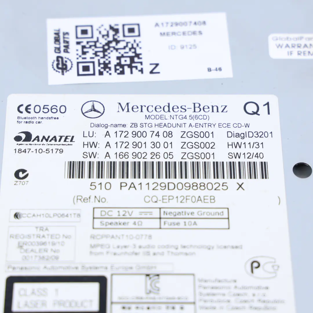 Mercedes SLK R172 Radio CD Nawigacja - SKU A1729007408 - Numer Części A1729007408