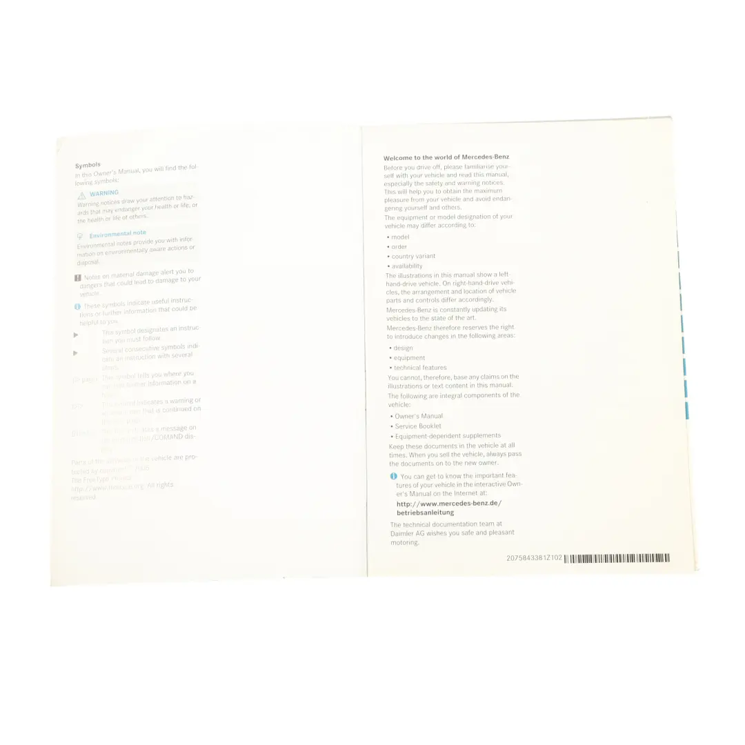 Mercedes W204 Owner's Handbook Instructions Booklet Pouch Case Wallet Set - SKU A2045843283 - Part number A2045843283