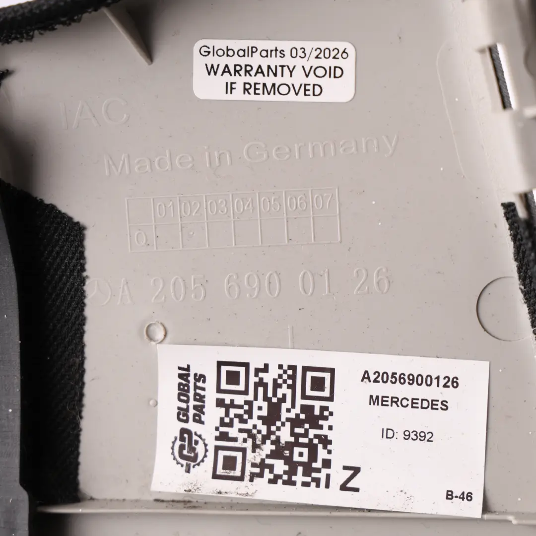 Mercedes W205 S205 B Pillar Trim Cover Upper Left N/S - SKU A2056900126 - Part number A2056900126