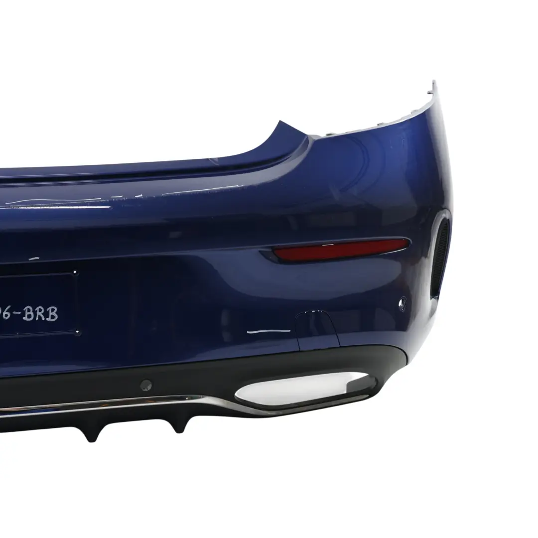 Bumper Trim Panel Covering AMG Brilliant Blue - 896 to Mercedes A205 C205 Rear with Part number A2058802206 Mercedes A205 C205 Rear Bumper Trim Panel Covering AMG Brilliant Blue - 896 - SKU A2058802206-BRB - Part number A2058802206