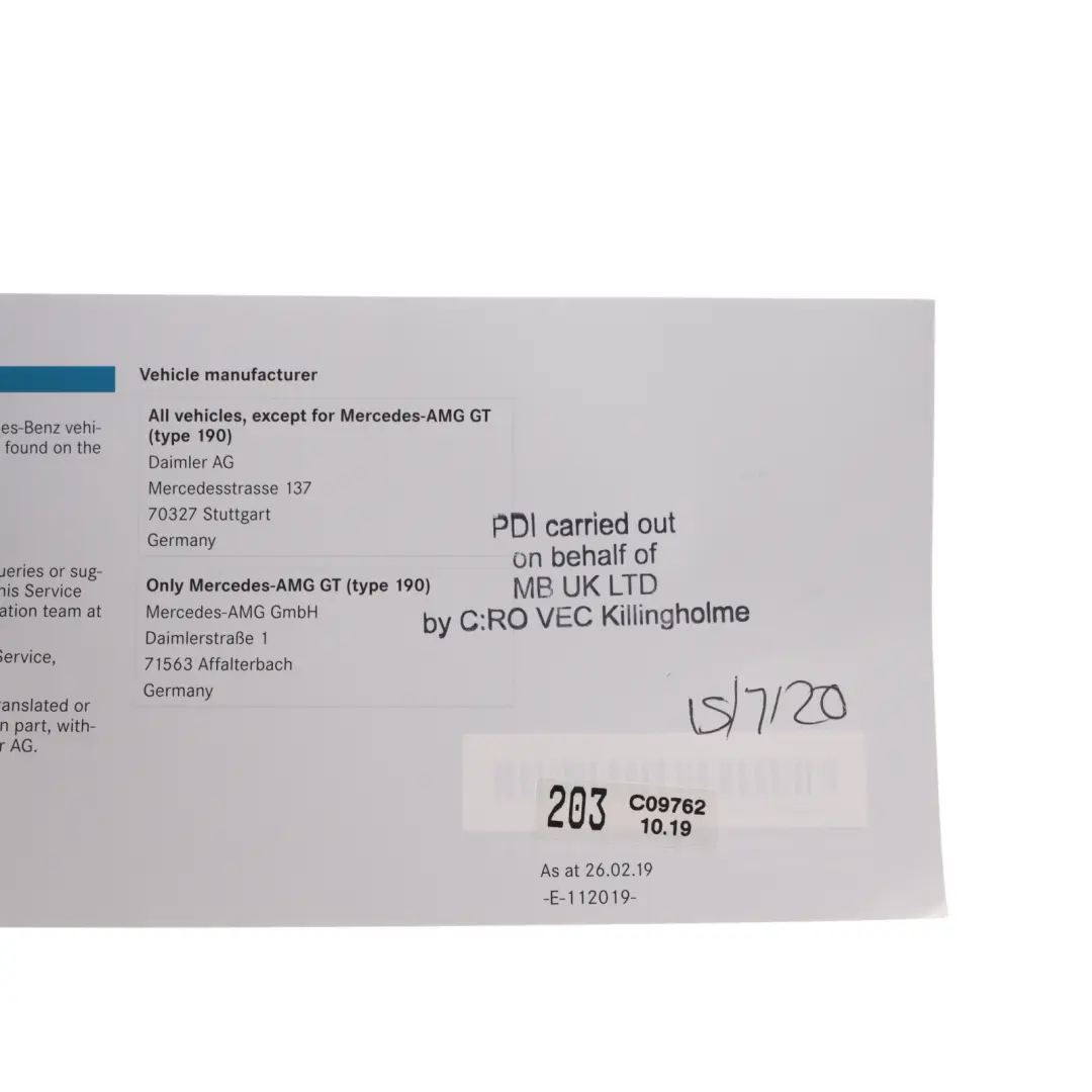 Owners Manual Service Handbook Booklet Wallet Case to Mercedes W205 with Part number A2135841315 Mercedes W205 Owners Manual Service Handbook Booklet Wallet Case - SKU A2135841315 - Part number A2135841315