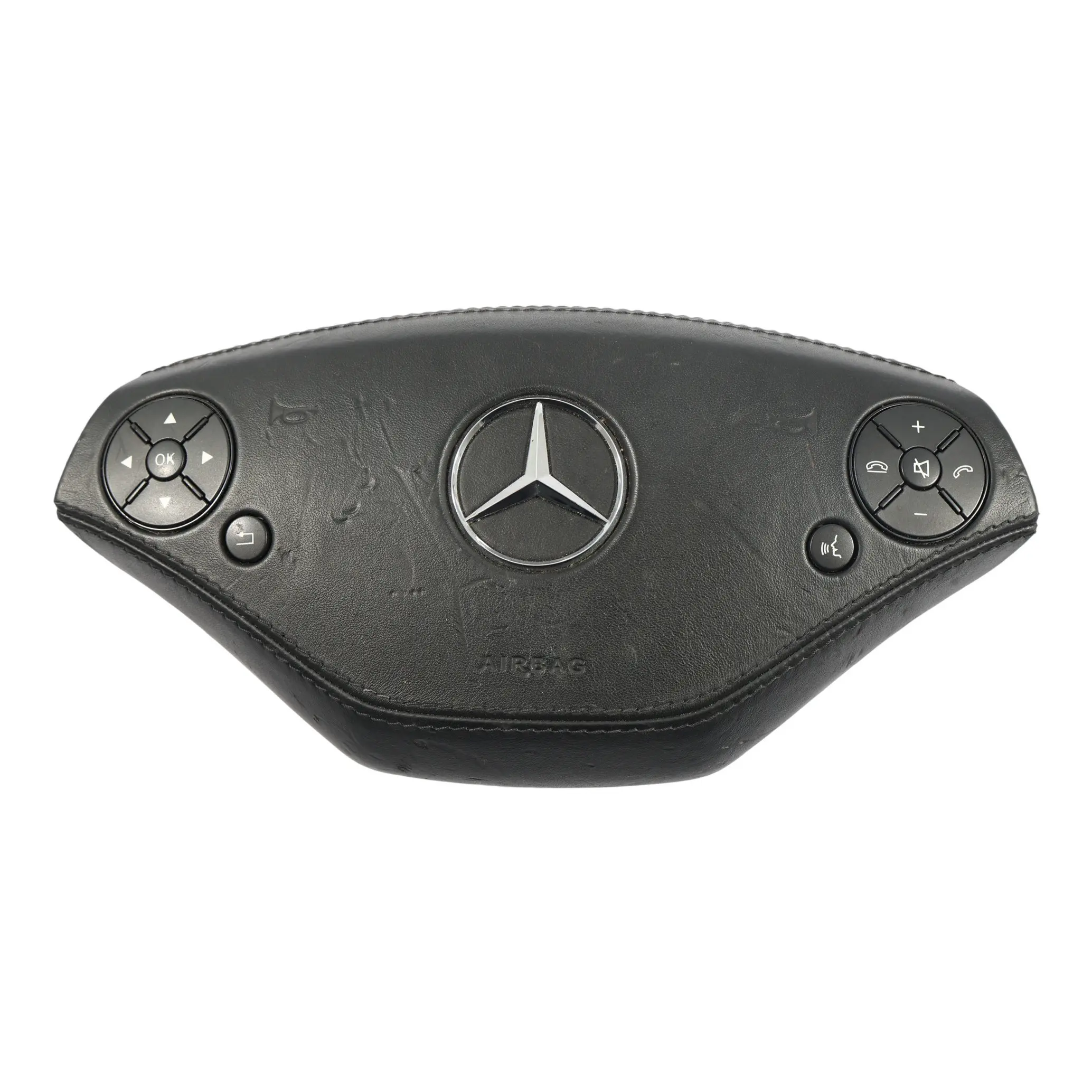 Mercedes C216 W221 Steering Wheel Air Module Buttons Leather Black