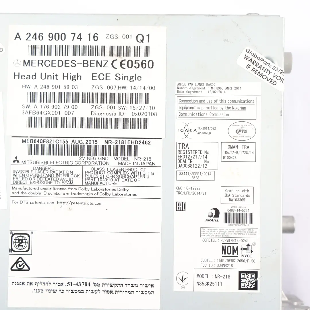 Mercedes W176 W246 Radio Nawigacja Odtwarzacz CD Autoradio - SKU A2469007416 - Numer Części A2469007416