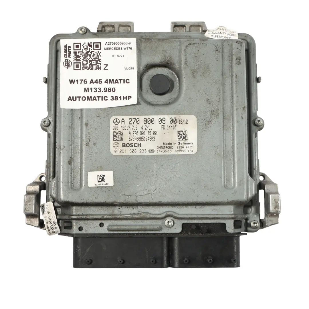 A45 4Matic M133.980 381HP Engine Control ECU Automatic to Mercedes W176 with Part number A2709000900 Mercedes W176 A45 4Matic M133.980 381HP Engine Control ECU Automatic - SKU A2709000900-9 - Part number A2709000900