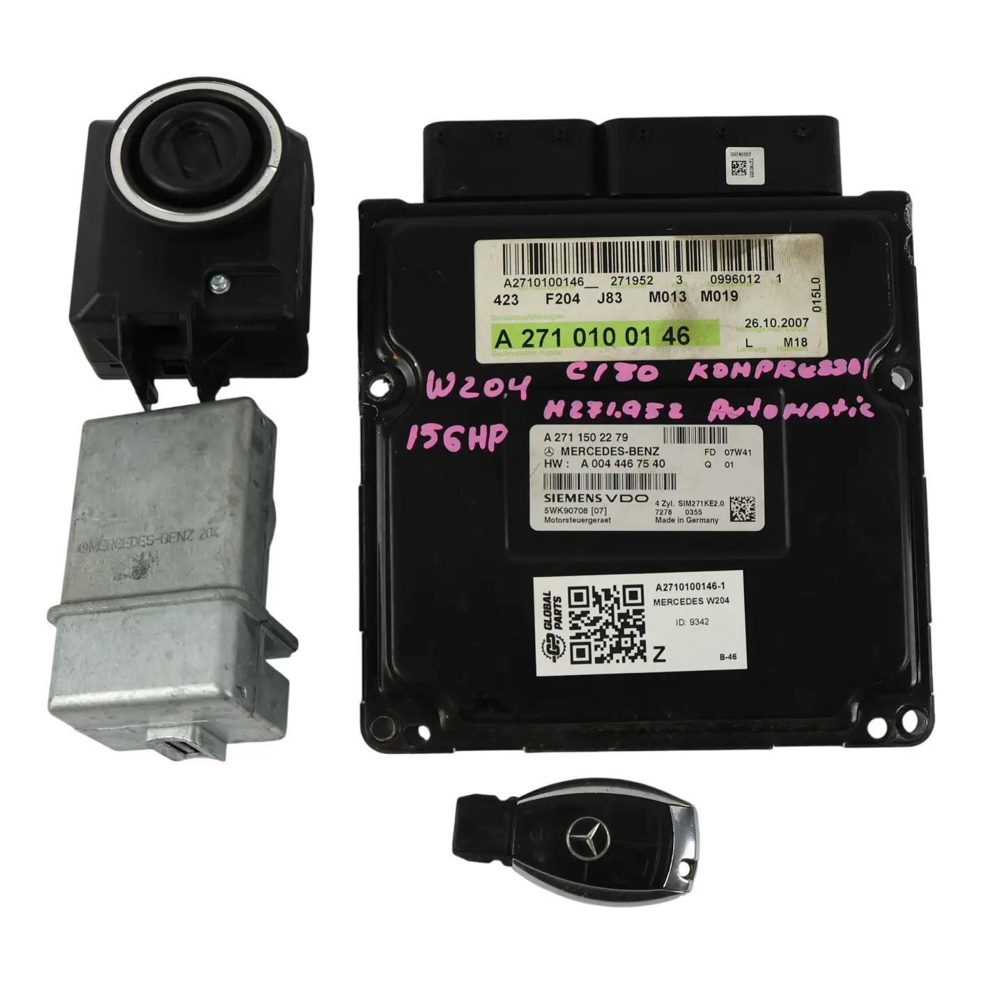 Mercedes W204 C180 M271.952 Modulo Motore Kit ECU A2710100146 Automatico