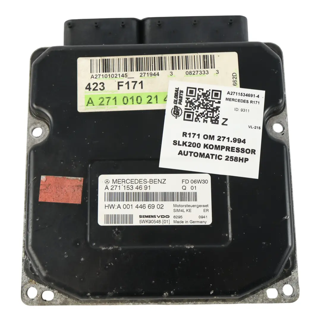 SLK200 271.944 163HP Engine Control ECU Kit Automatic to Mercedes R171 with Part number A2711534691 Mercedes R171 SLK200 271.944 163HP Engine Control ECU Kit Automatic - SKU A2711534691-4 - Part number A2711534691