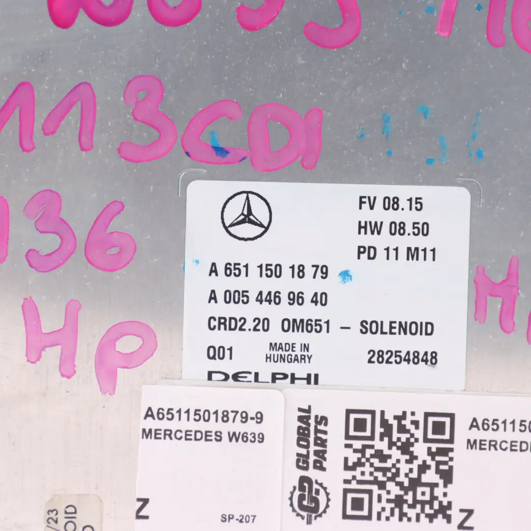 Mercedes W639 OM651.940 113 CDI 136HP Engine Unit Module ECU Manual - SKU A6511501879-9 - Part number A6511501879