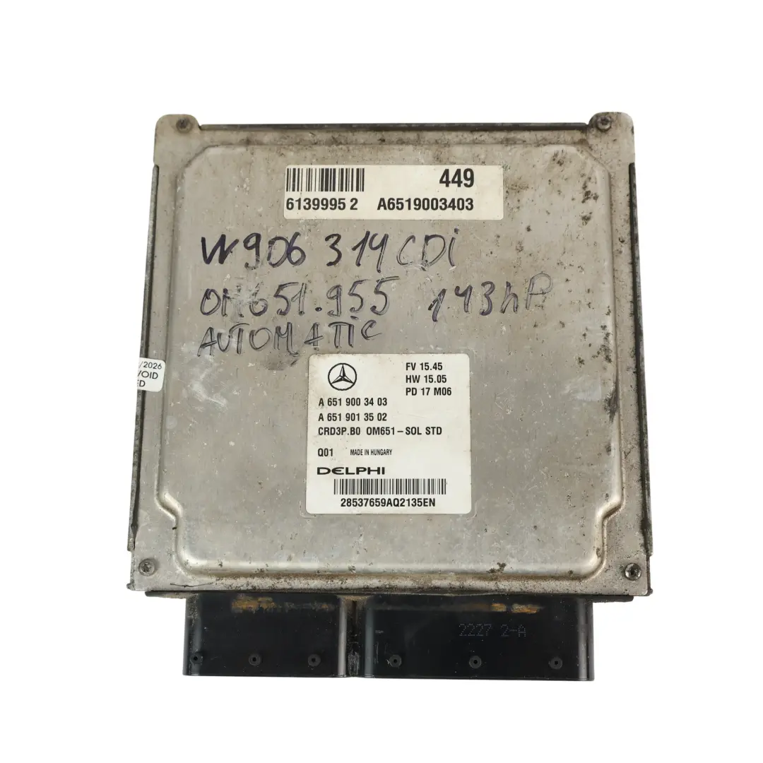Mercedes W906 314CDI OM651 140HP Motore Modulo ECU Kit Automatico - SKU A6519003403-6 - Numero di parte A6519003403